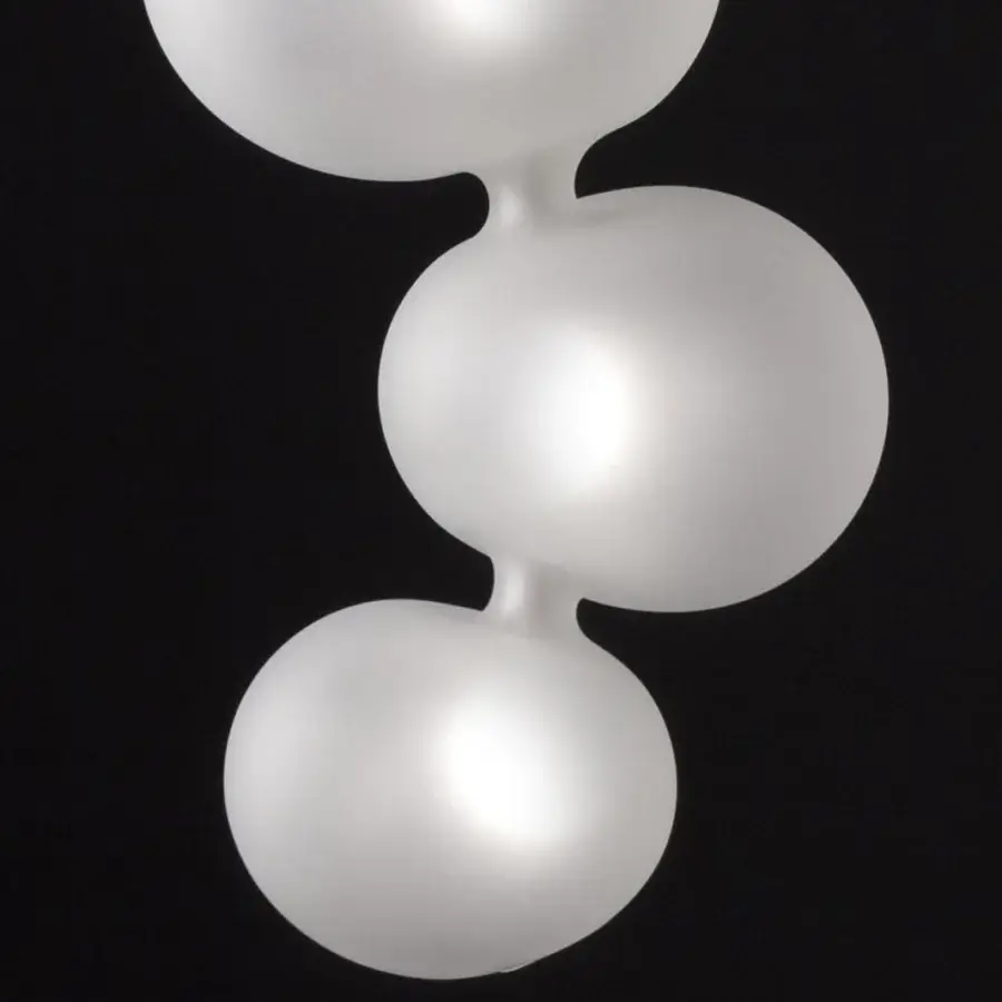 Exceptional melogranoblu Serendipity suspension lamp with interconnected rounded volumes of frosted glass and pale finish
