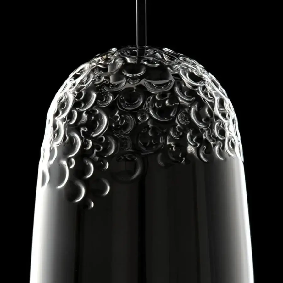 Superior melogranoblu Galuchat suspension lamp with transparent hand-blown glass and dark grey varnished metal structure