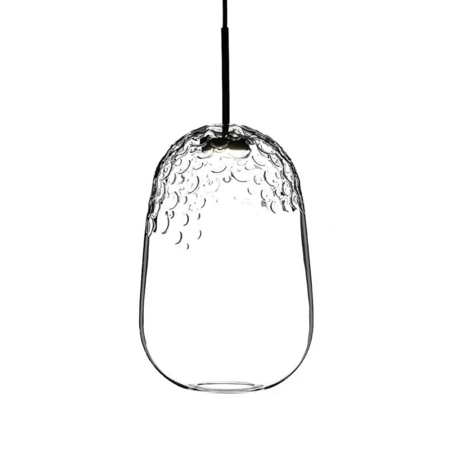 Superior melogranoblu Galuchat suspension lamp with hand-blown transparent glass and dark grey varnished metal structure