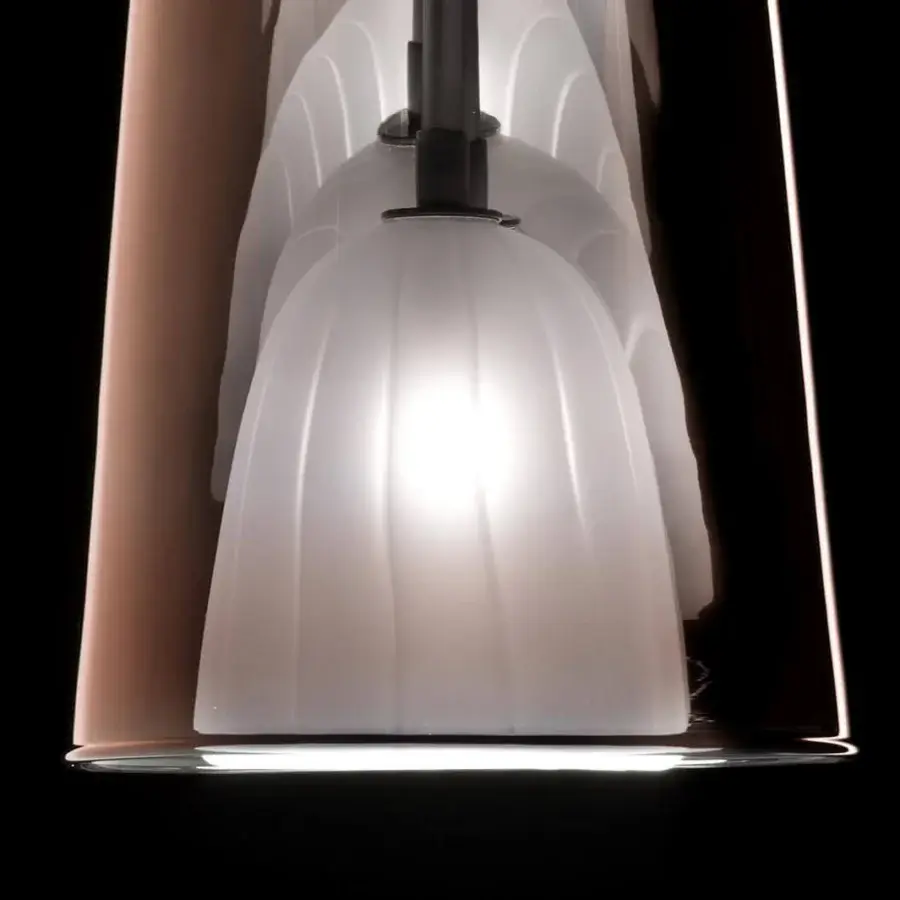Distinctive melogranoblu Artusi suspension lamp crafted with metallic copper and frosted ribbed glass interior