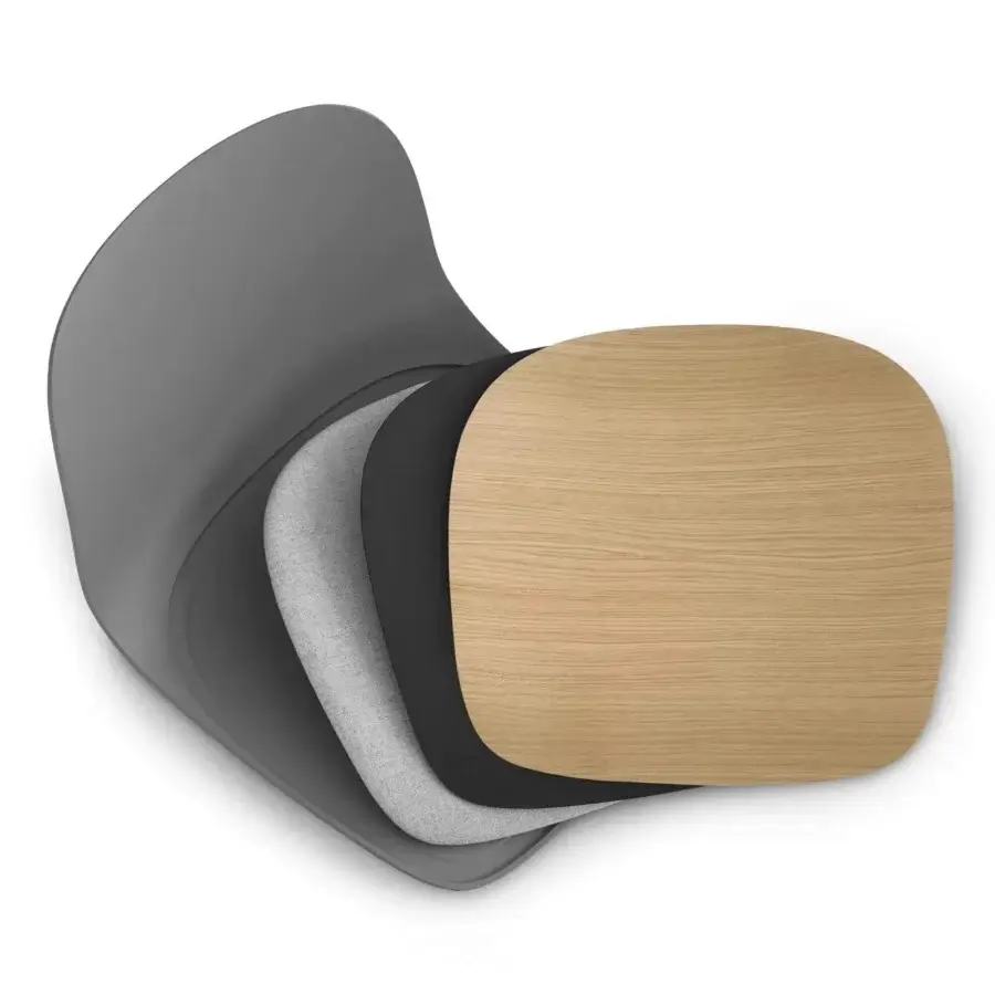 Distinctive Lapalma Seela chair with grey shell and textured padding built in light brown satin-finish wood—showcasing contemporary organic aesthetics