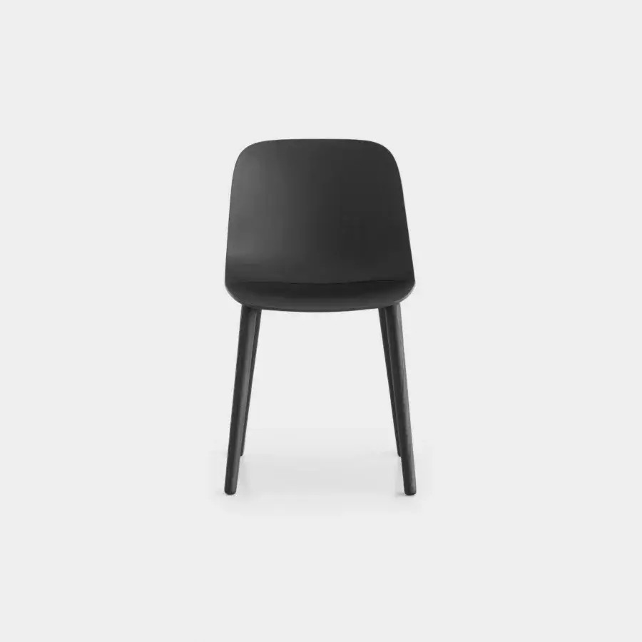Sophisticated Lapalma Seela chair with aerodynamic molded shell in dark gray and matte finish wooden legs