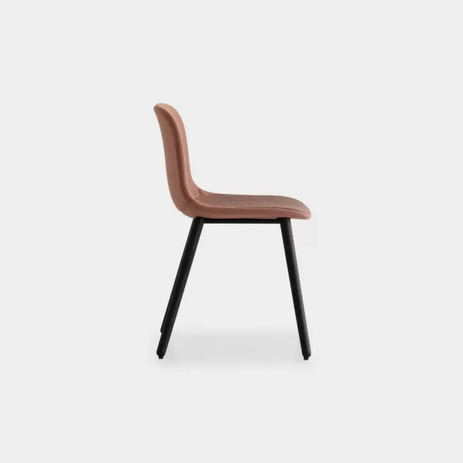 Exceptional Lapalma Seela chair with aerodynamic design upholstered in textured terracotta fabric and matte dark metal legs