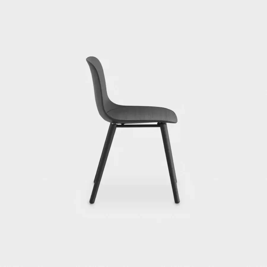 Sophisticated Lapalma Seela chair with aerodynamic form built in dark gray wood and fabric with matte finish