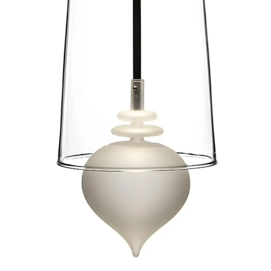 Superior melogranoblu Ghanta suspension lamp in hand-blown glass with a white frosted pendant and dark grey varnished metal
