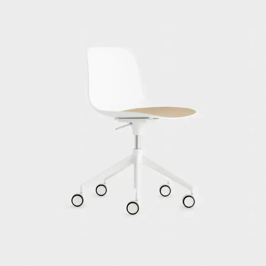 Sophisticated Lapalma Seela office chair with matte white plastic and satin white metal base built with black wheels