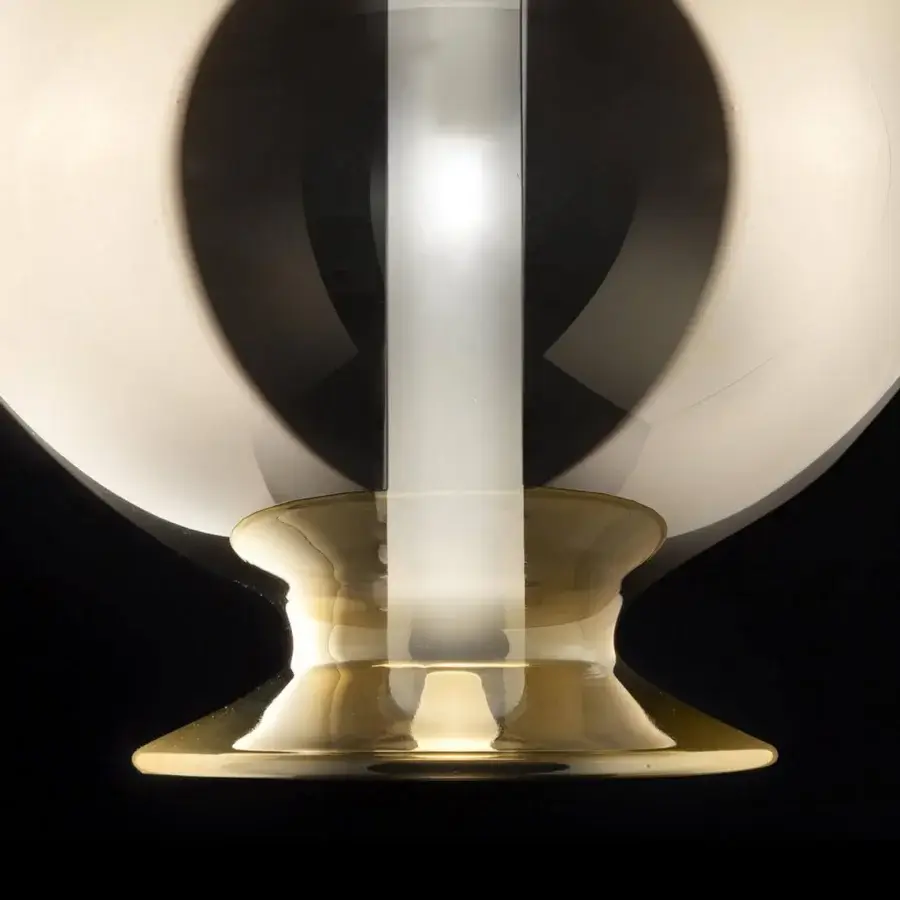 Distinguished melogranoblu Opium suspension lamp with hand-blown glass globes and a gold metallized base in satin finish