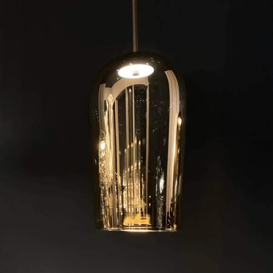 Lavish melogranoblu Au Suspension Lamp with hand-blown glass, gold metallic finish and dark grey varnished metal structure