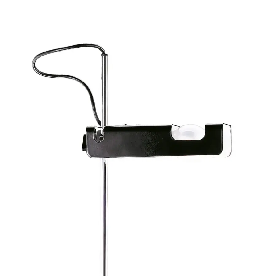 Elegant Oluce Spider floor lamp crafted in fire-painted metal and polished chrome with a sleek black finish