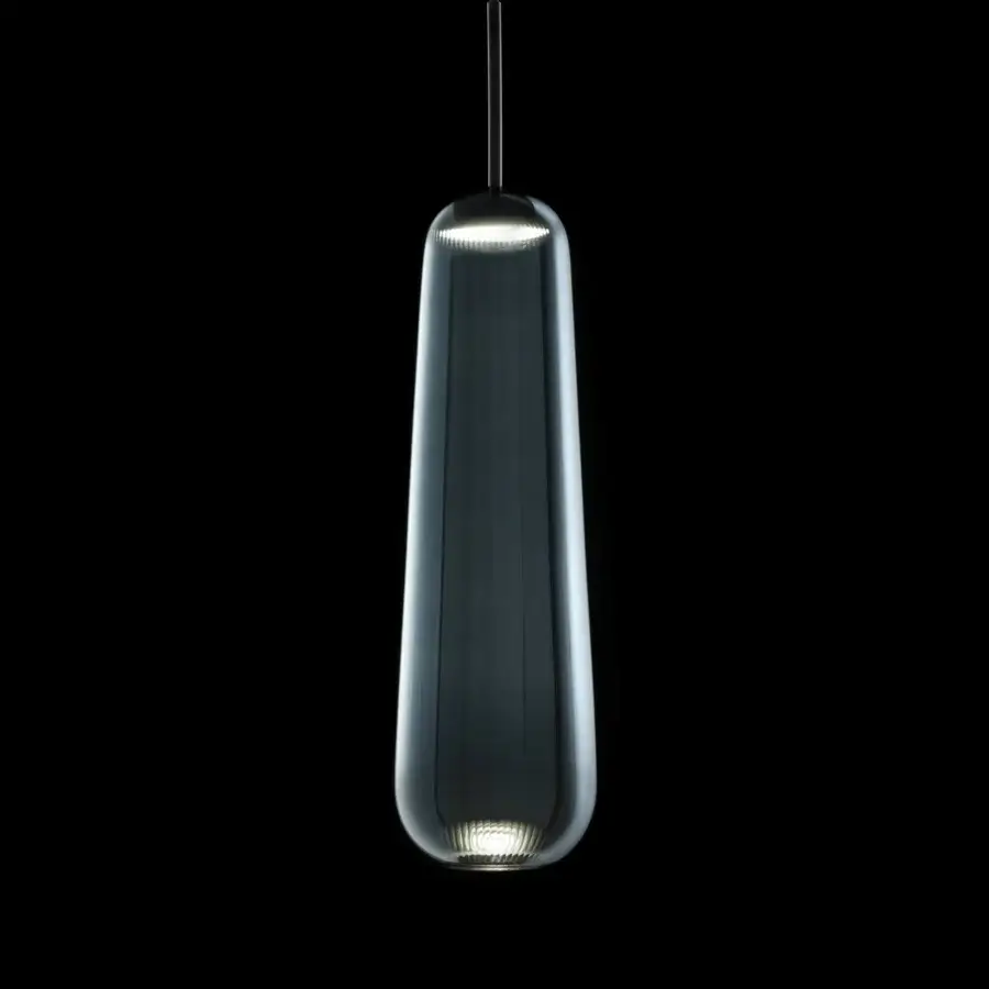 Exceptional melogranoblu Api suspension lamp crafted in sapphire hand-blown glass with pleated detailing and glossy finish