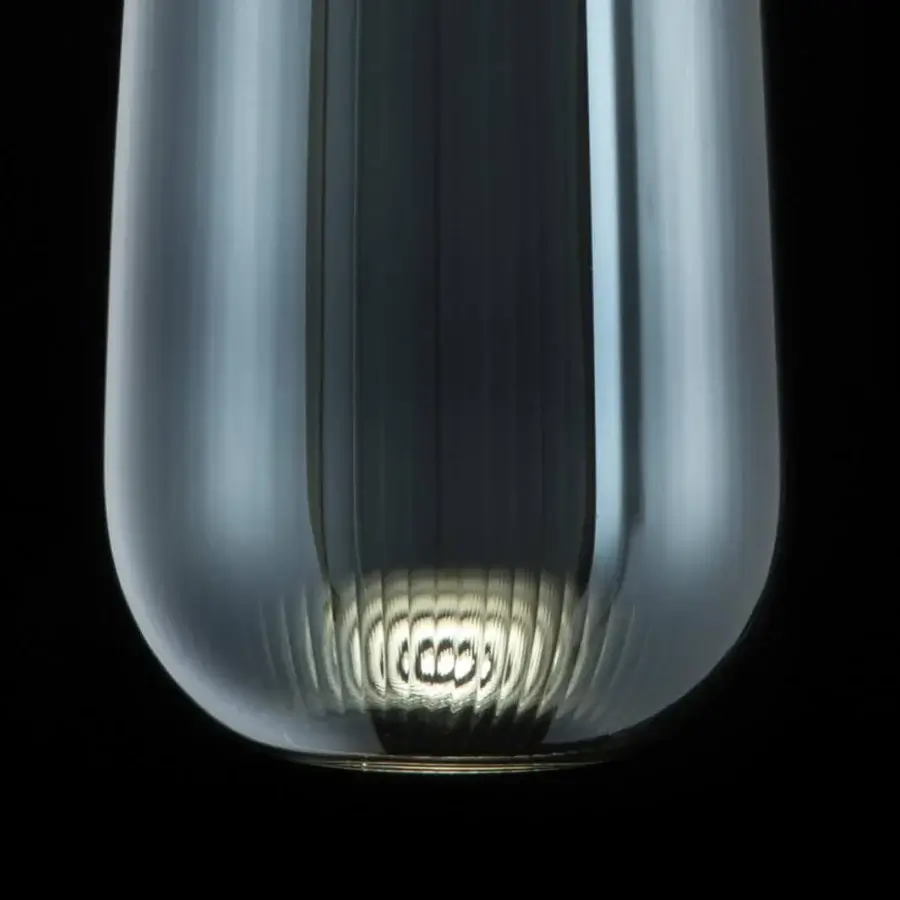 Distinguished melogranoblu Api suspension lamp crafted in sapphire pleated blown glass with black coated fabric cable