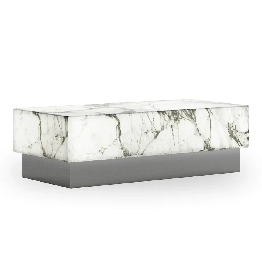 Exceptional Sicis Panarea side & coffee table with backlit Vetrite gem glass and polished stainless steel base