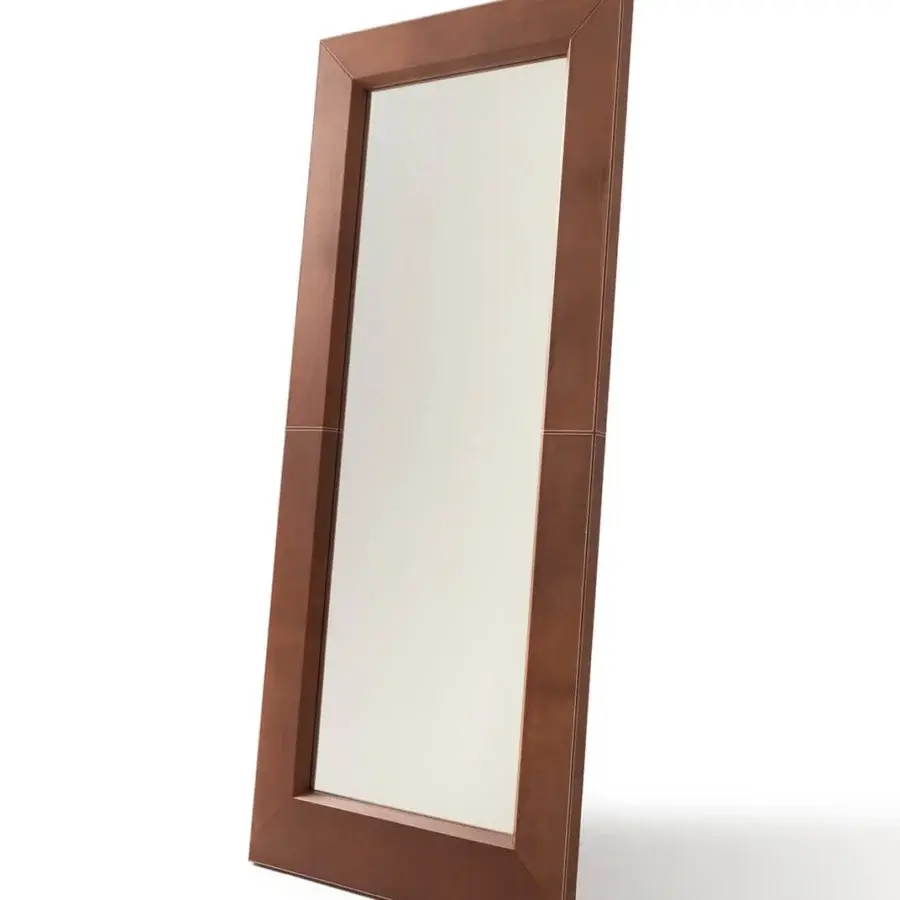 Elegant Presotto Brera mirror crafted in Italy with a medium-toned brown wood frame and satin finish