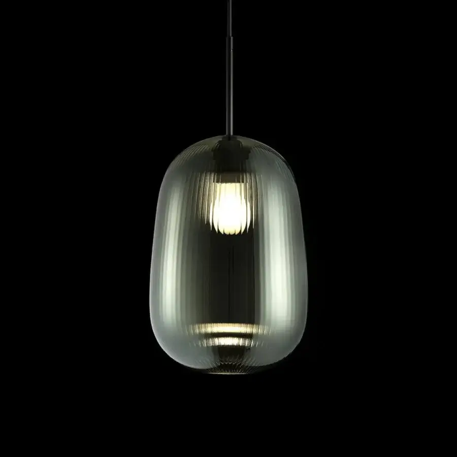 Exceptional melogranoblu Maat suspension lamp crafted in sapphire pleated blown glass with a sleek black power cord