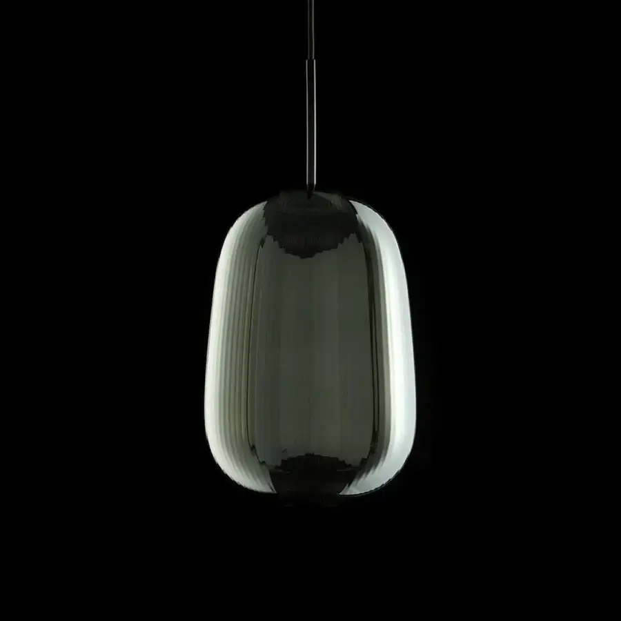 Superior melogranoblu Maat suspension lamp crafted in sapphire pleated blown glass with black coated fabric cable