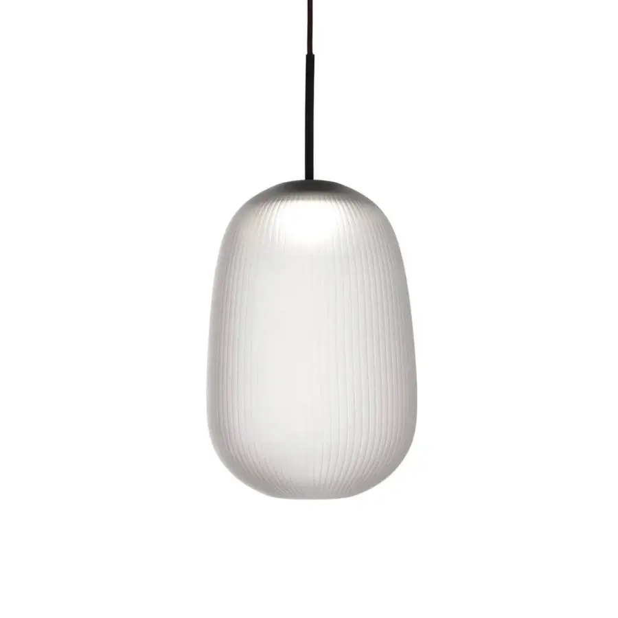 Distinguished melogranoblu Maat suspension lamp crafted in sapphire pleated blown glass with frosted finish