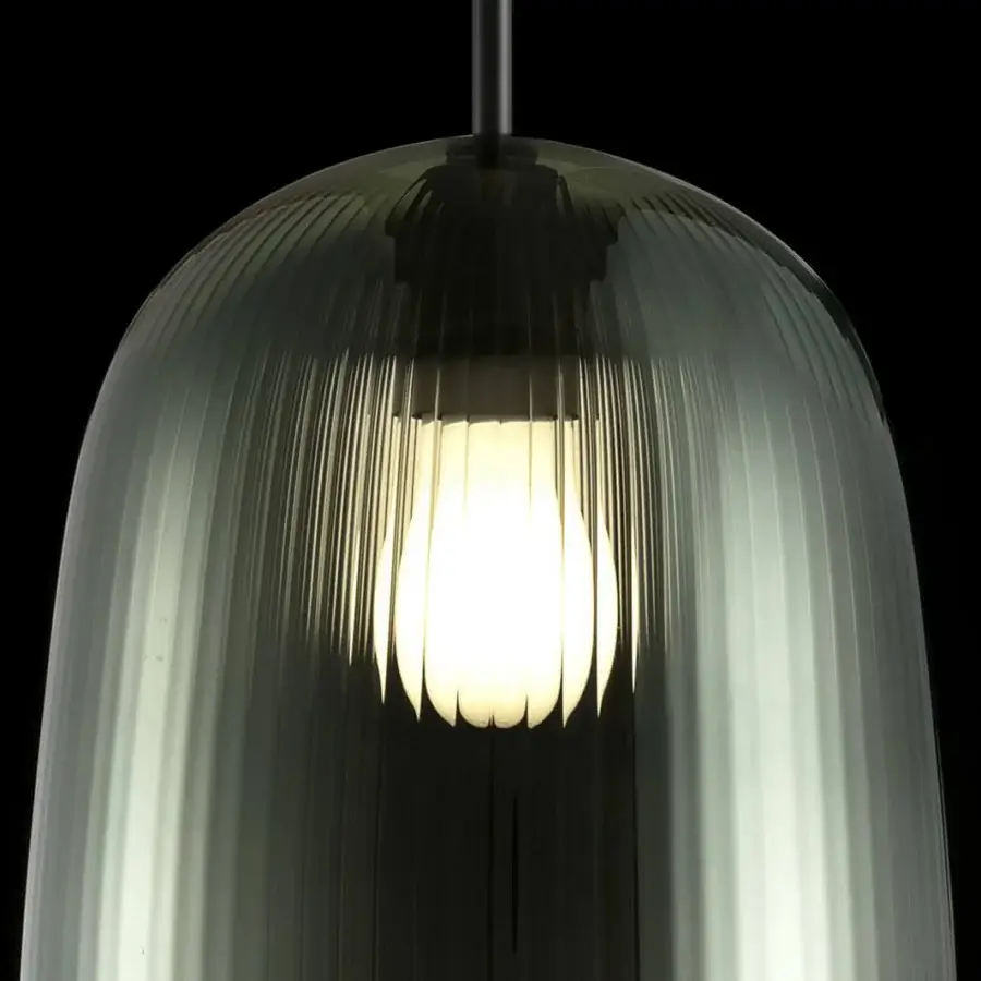 Exceptional melogranoblu Maat suspension lamp crafted in sapphire pleated blown glass with glossy finish and black coated fabric cable
