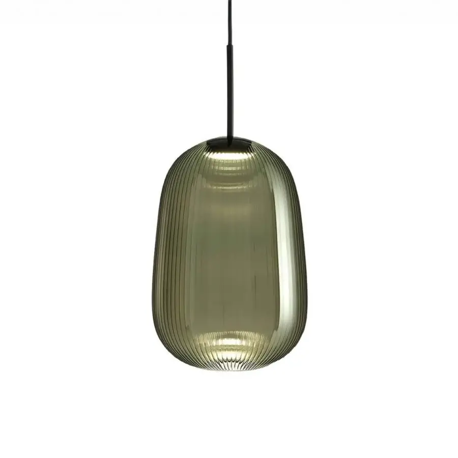 Superior melogranoblu Maat suspension lamp crafted in sapphire pleated blown glass with dark canopy and black coated cable