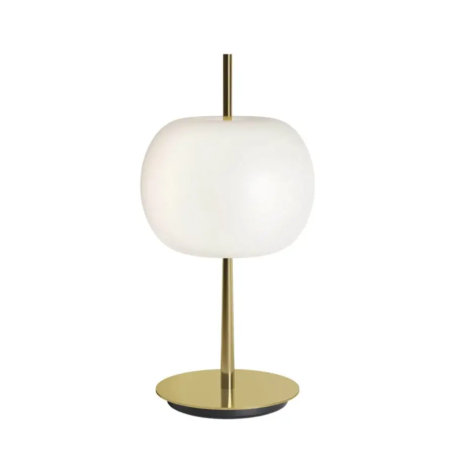 Distinguished Kundalini Kushi 10th lamp crafted in layered mouth-blown opal glass with a polished brass structure and contemporary aesthetic