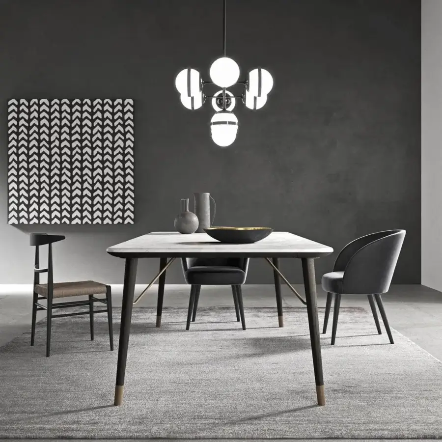 Distinguished Presotto Merge table with light grey marble tabletop and black ash finished wooden legs with metal support