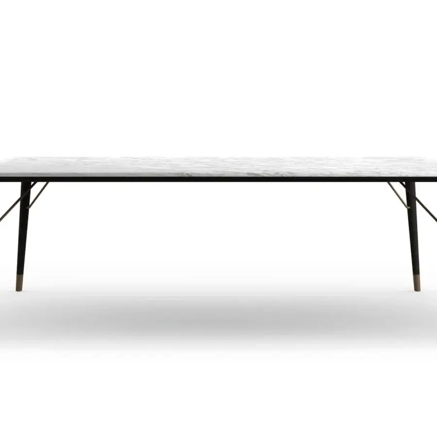 Superior Presotto Merge table with a light marble-effect top and black ash wood structure built with Metal Standard finish