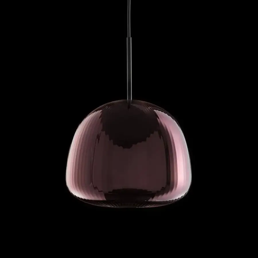 Superior melogranoblu Bes Suspension Lamp crafted in purple amethyst blown glass with a pleated finish