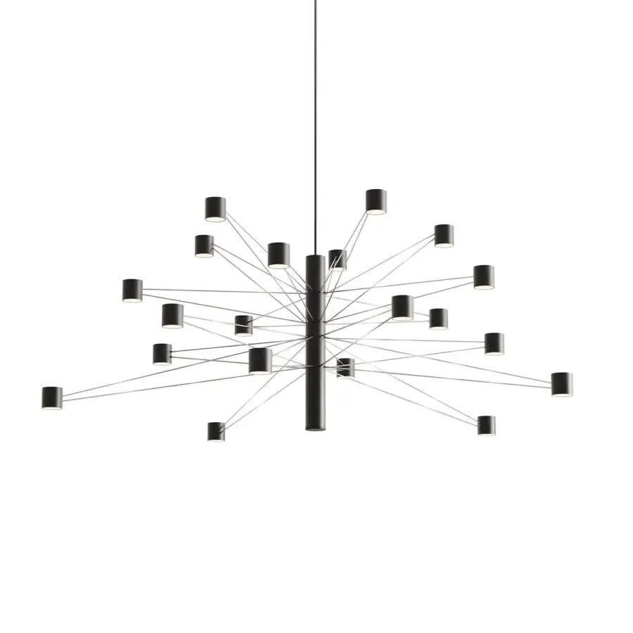 Superior Kundalini Polar Suspension Lamp crafted in metal with a matte black finish and radial design