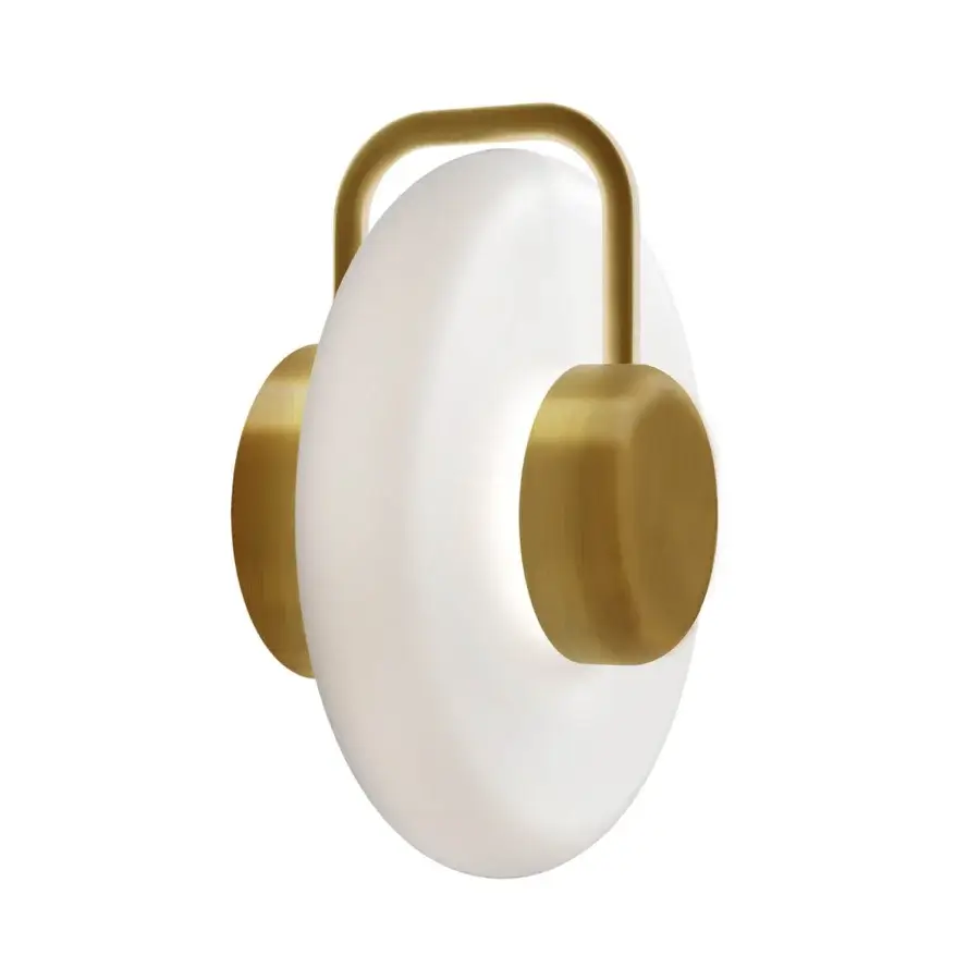 Elegant Kundalini Tratto wall lamp crafted in satin golden metal with opal glass for a contemporary aesthetic