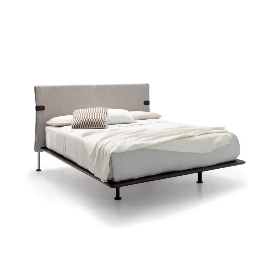 Exceptional Presotto Dress Code bed with gray fabric upholstery and wood veneer frame crafted in Italy
