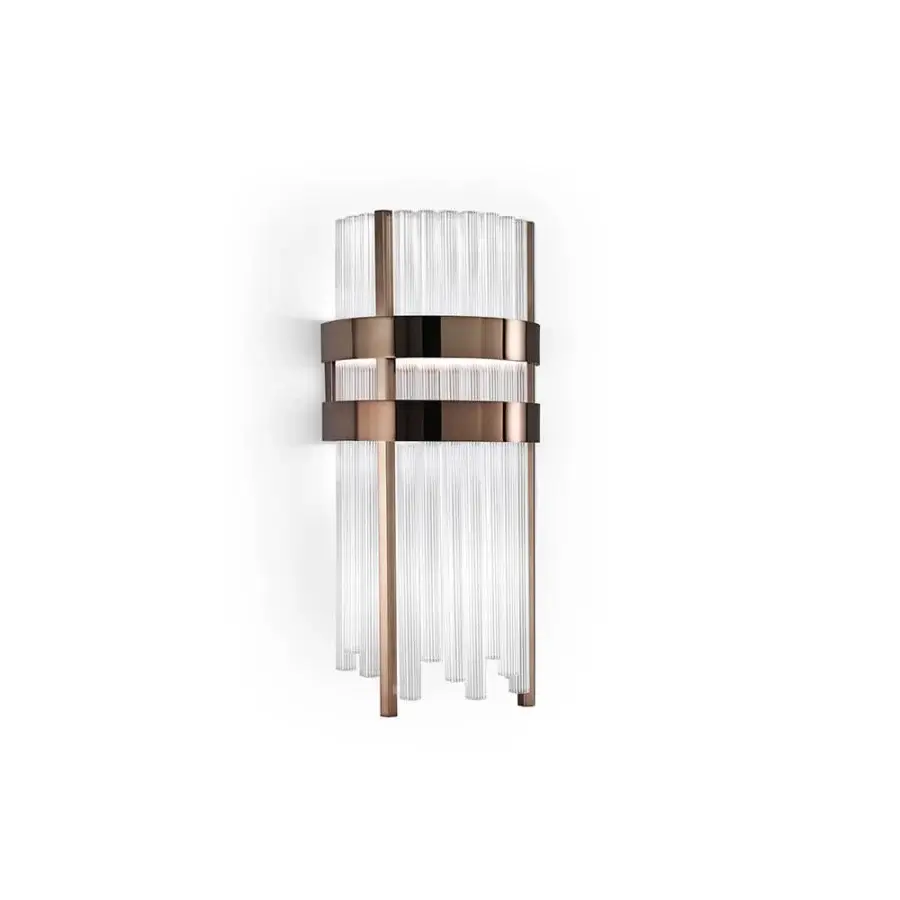 Exclusive DV Home Collection Elite Round Wall Lamp with transparent cannetè glass and reddish-bronze metal bands in satin finish