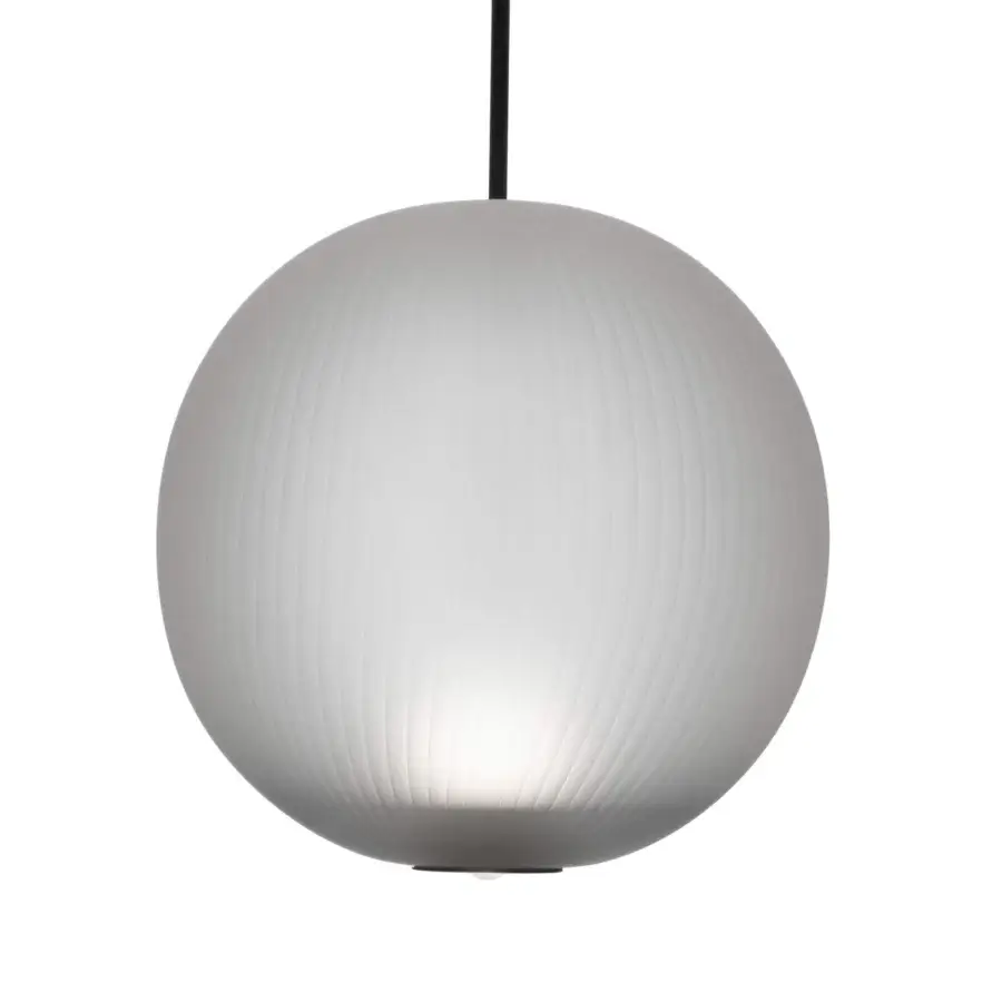 Distinguished melogranoblu Mahidevran suspension lamp crafted in handblown ruled glass with textured matte surface and dual light source