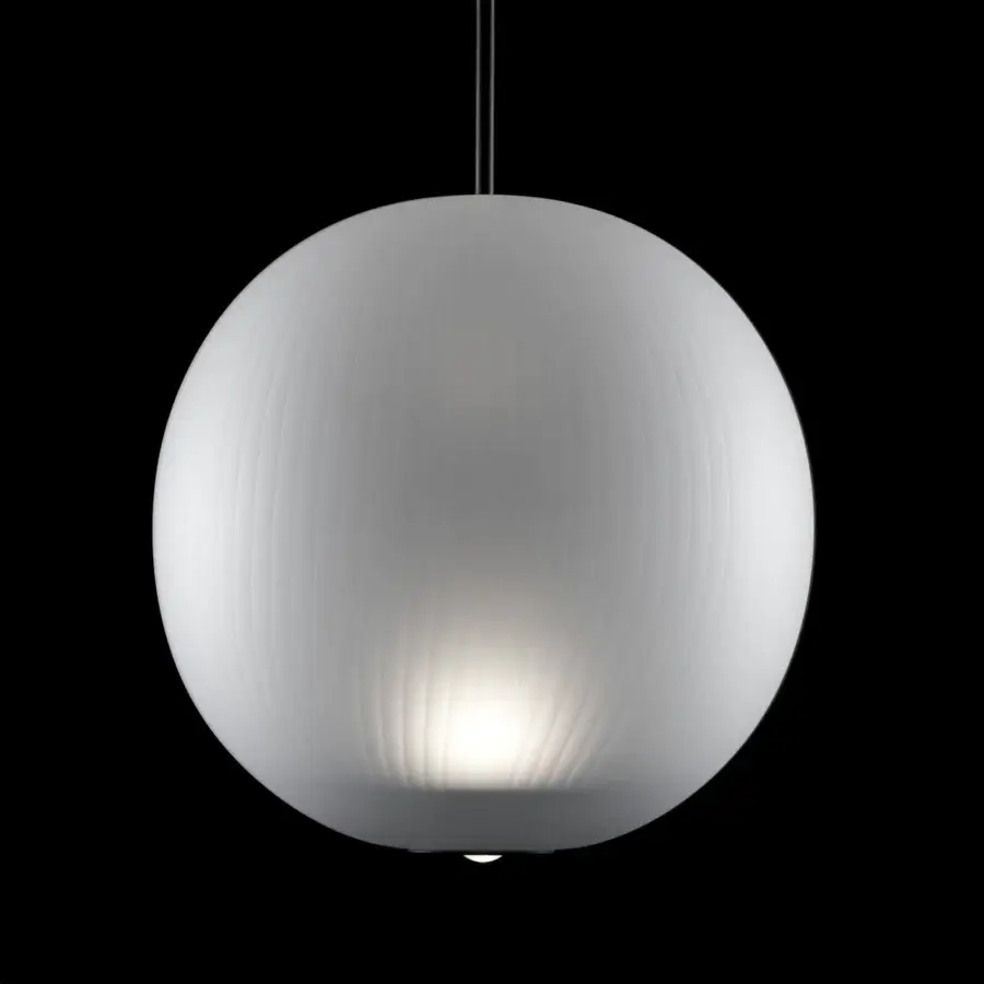 Exceptional melogranoblu Mahidevran suspension lamp crafted in handblown ruled glass with diffused white finish