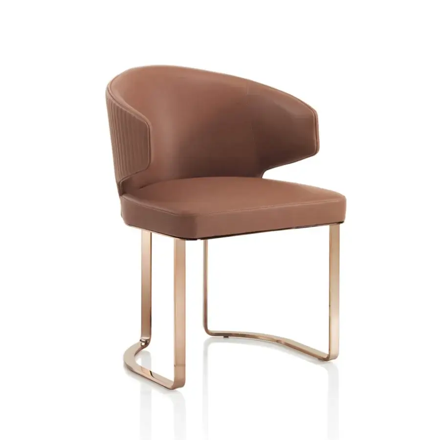 Superior DV Home Collection Metropolitan armchair with finely upholstered leather and rose-gold metallic base in a matte finish