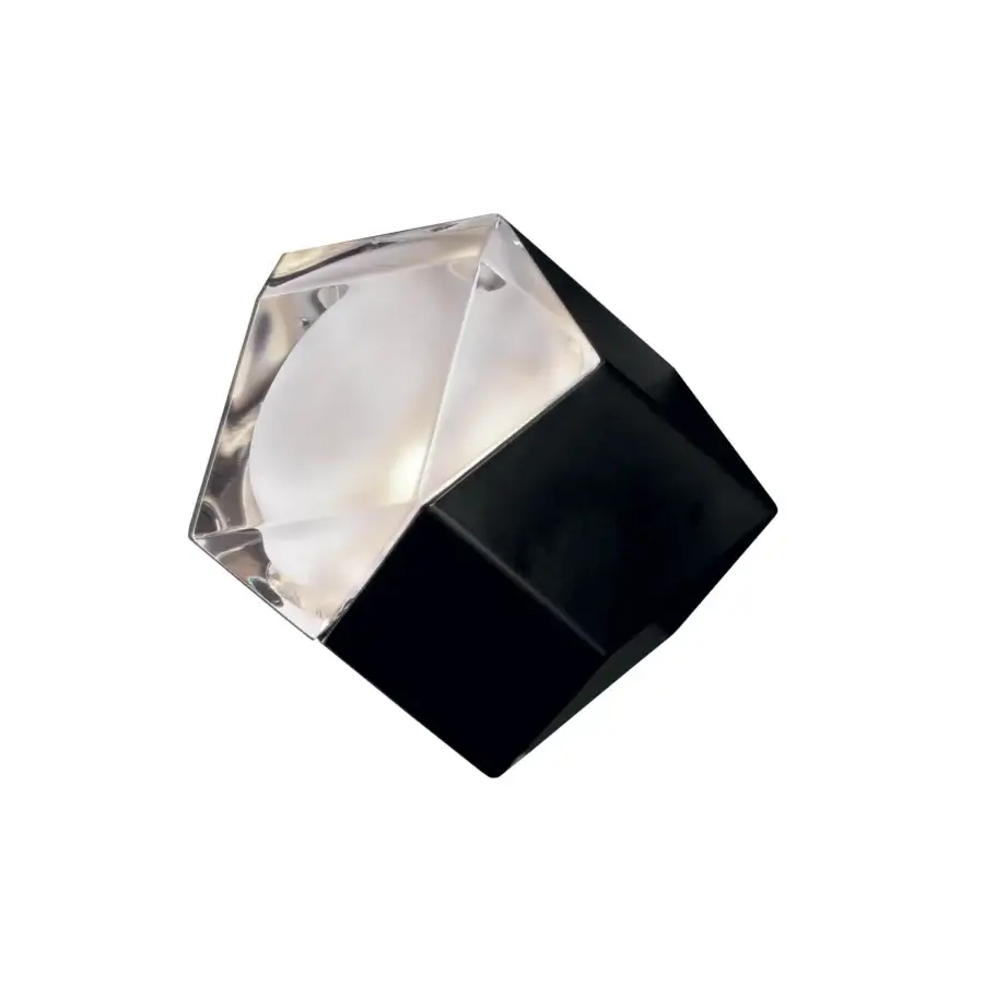 Superior Oluce Astro wall lamp crafted in transparent and sandblasted glass with a sleek matte black metal body