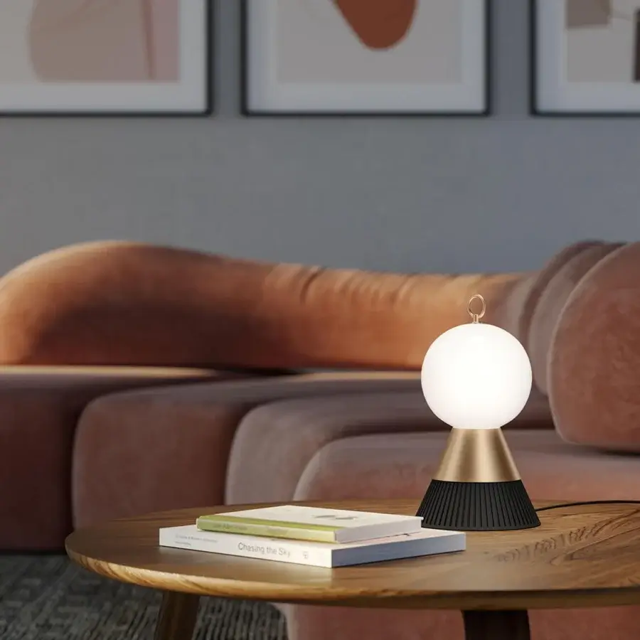 Refined Masiero Bozu table lamp with galvanized metal, matt black paint and opaline white Murano triplex glass diffuser