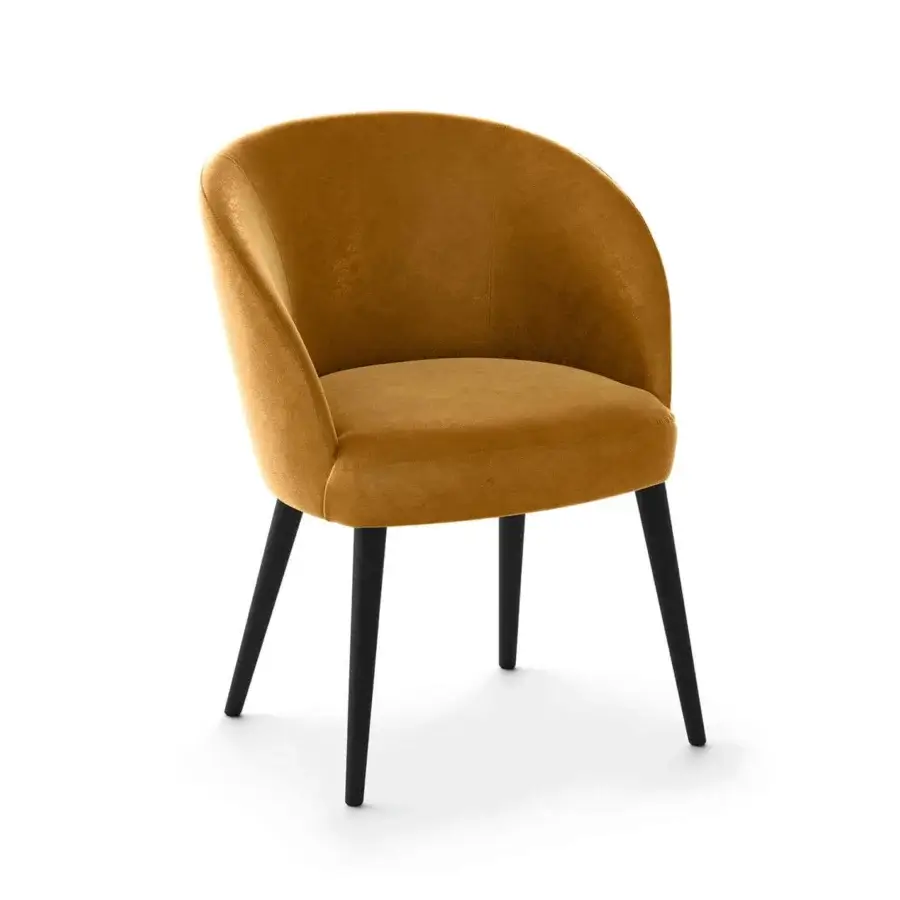 Distinguished Presotto Evia lounge chair with golden-yellow textile upholstery and a matte black finished solid wood base