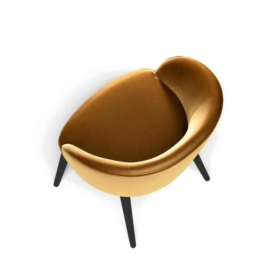 Superior Presotto Evia lounge chair with golden-yellow fabric upholstery and matte black painted solid wood legs