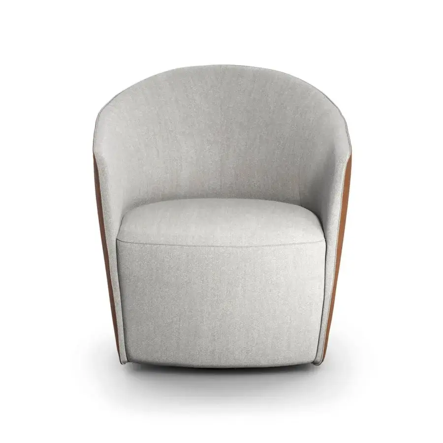 Elegant Presotto Fuller lounge chair in light gray textile with brown trim and matte finish