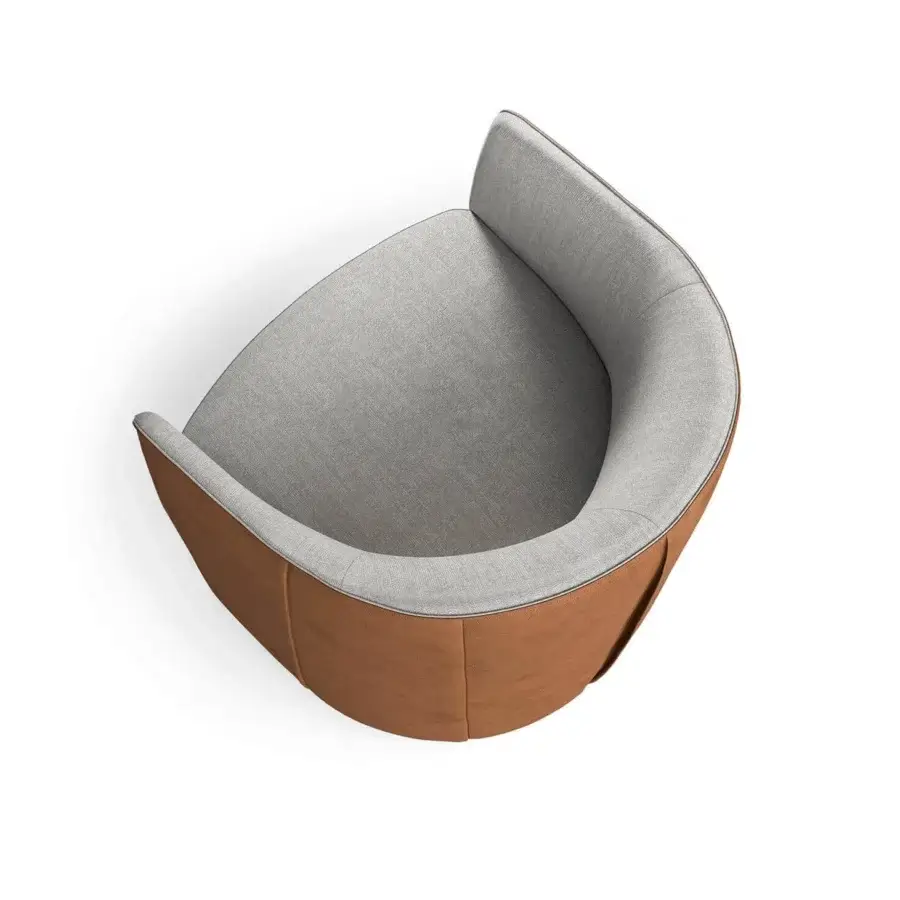 Exceptional Presotto Fuller lounge chair in light gray fabric and brown textile with matte finish