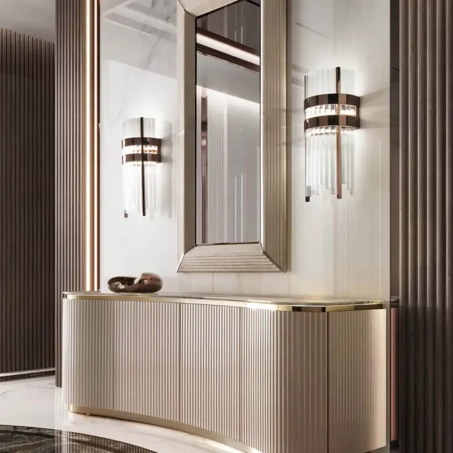 Distinguished DV Home Collection Byron Cannetè mirror crafted in solid wood with neutral beige upholstery and satin finish