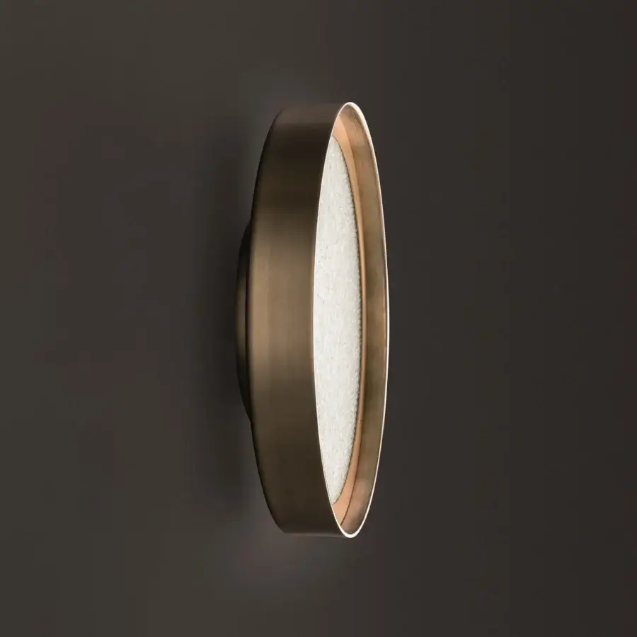 Exceptional Oluce Berlin Wall/Ceiling lamp crafted in metal with brushed bronze finish and finely wired glass