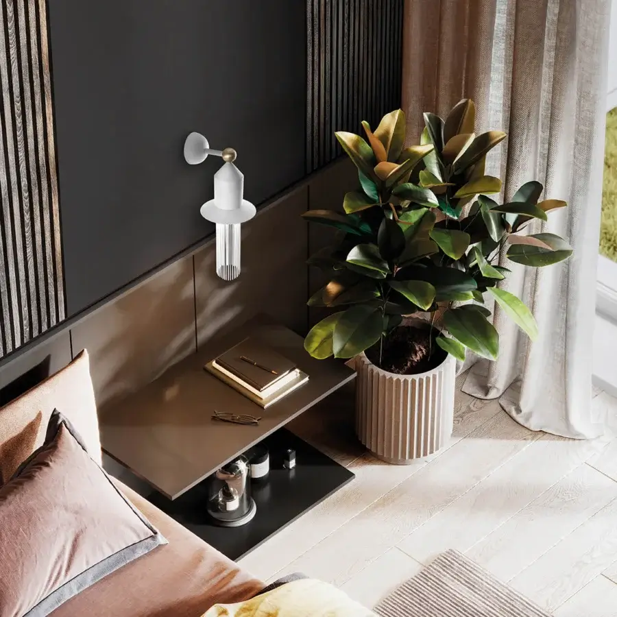 Distinguished Masiero Nappe wall lamp with painted metal and polished accents offering flowing organic lines with integrated Pyrex diffusers