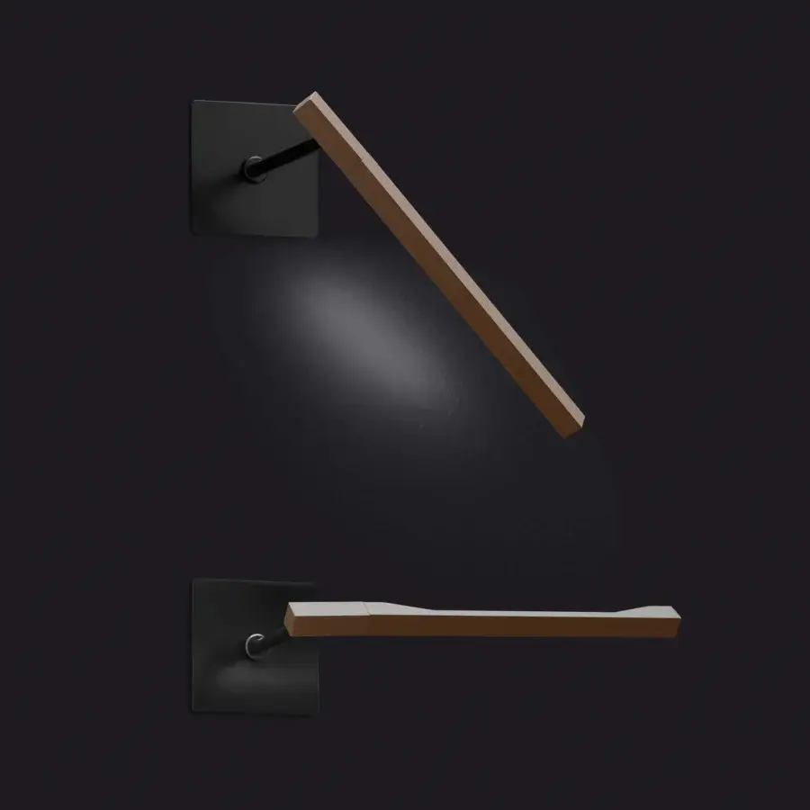 Elegant Oluce Ilo wall lamp crafted in aluminum with a warm wood-like emitting surface and matte gray-black finish