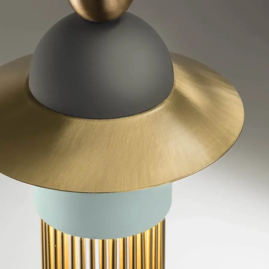 Distinguished Masiero Nappe suspension lamp in painted metal with gleaming copper metal accents and Pyrex diffusers