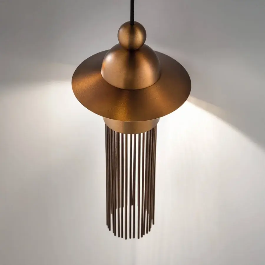 Exceptional Masiero Nappe suspension lamp in painted metal with delicate metal rods and bronze finish