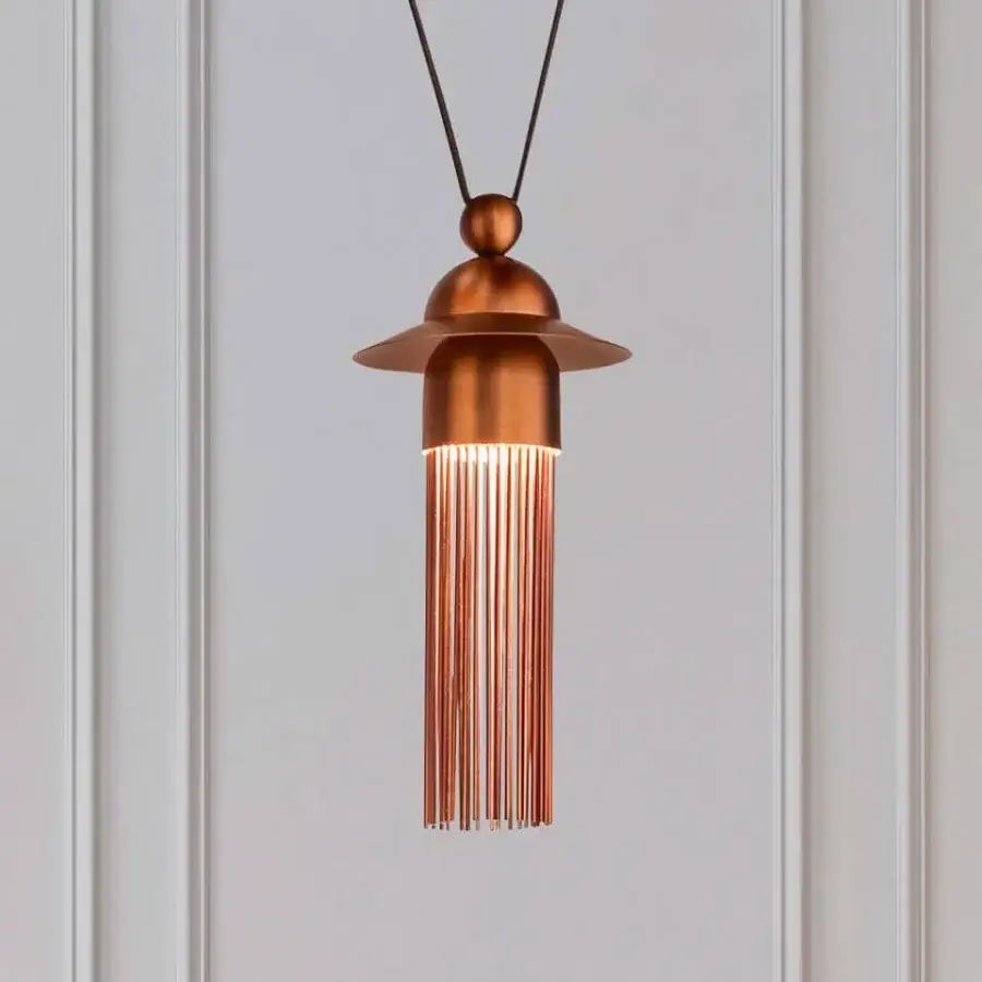 Elegant Masiero Nappe suspension lamp crafted in painted metal with a warm coppery finish and cascading Pyrex diffusers