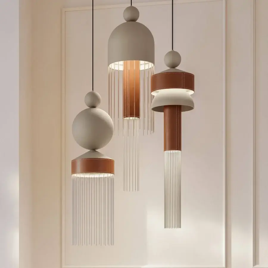Elegant Masiero Nappe XL-XM suspension lamp with a neutral beige shade and warm brown glossy disc detail crafted in painted metal