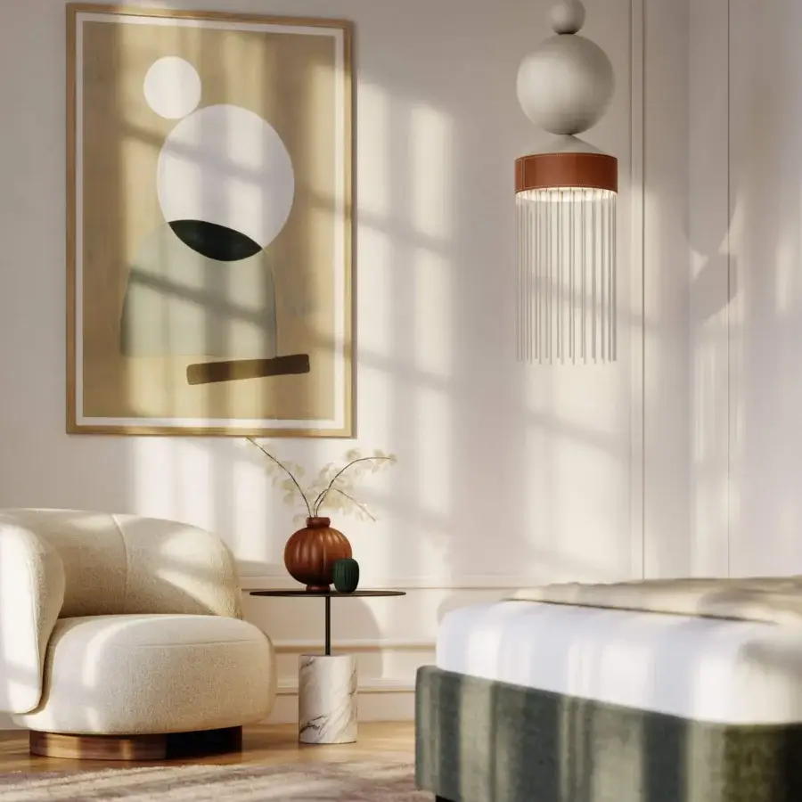 Superior Masiero Nappe XL-XM suspension lamp crafted in painted metal with brown leather and satin-finish rods with Pyrex diffusers