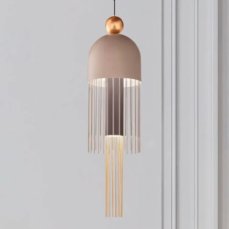 Captivating Masiero Nappe XL-XM suspension lamp crafted with warm beige and gilded metal rods with a painted frame