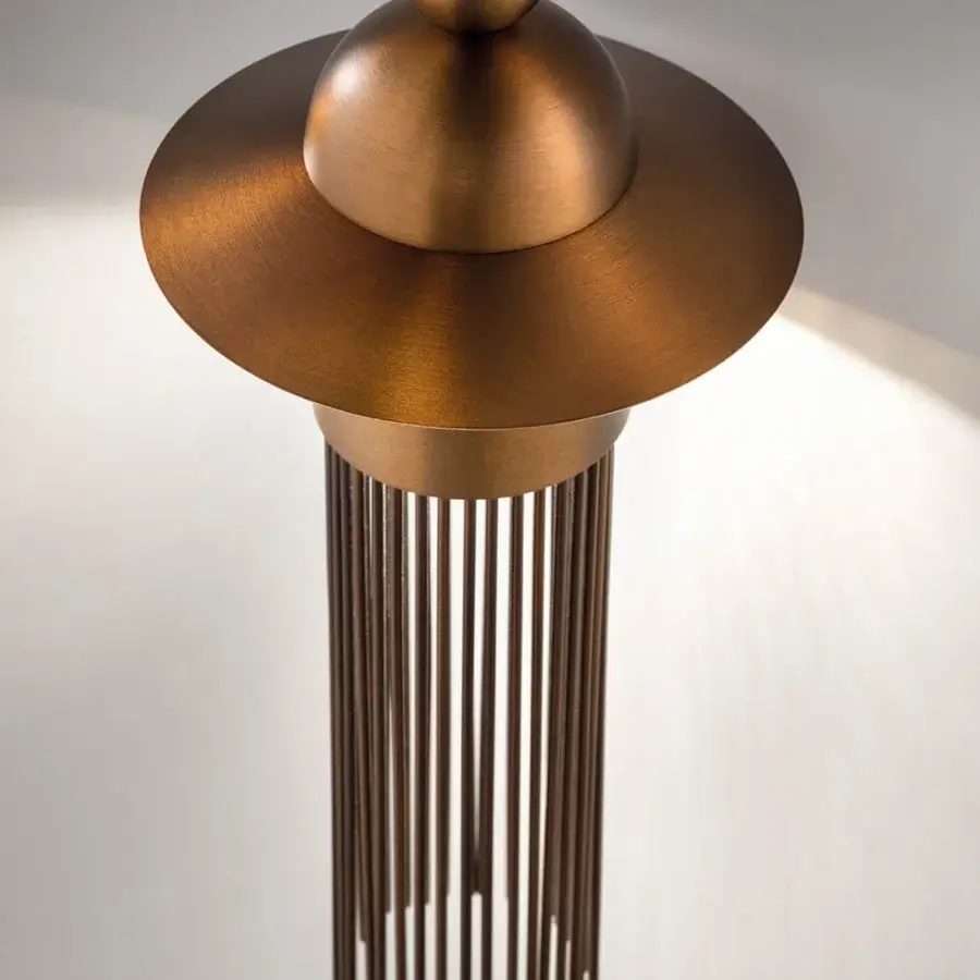 Elegant Masiero Nappe suspension lamp with vertically oriented form in bronze painted metal and Pyrex diffusers with satin finish